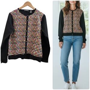 Liz Claiborne Flaw Mixed Media Geometric Print Cardigan Petite Medium